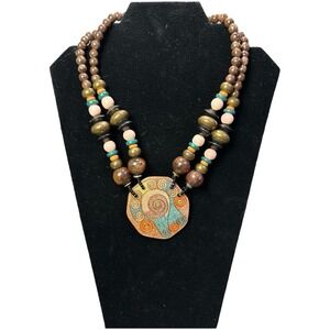 Beaded‎ Necklace with Swirl Pendant Maximalism Architectural Chunky Boho Indie